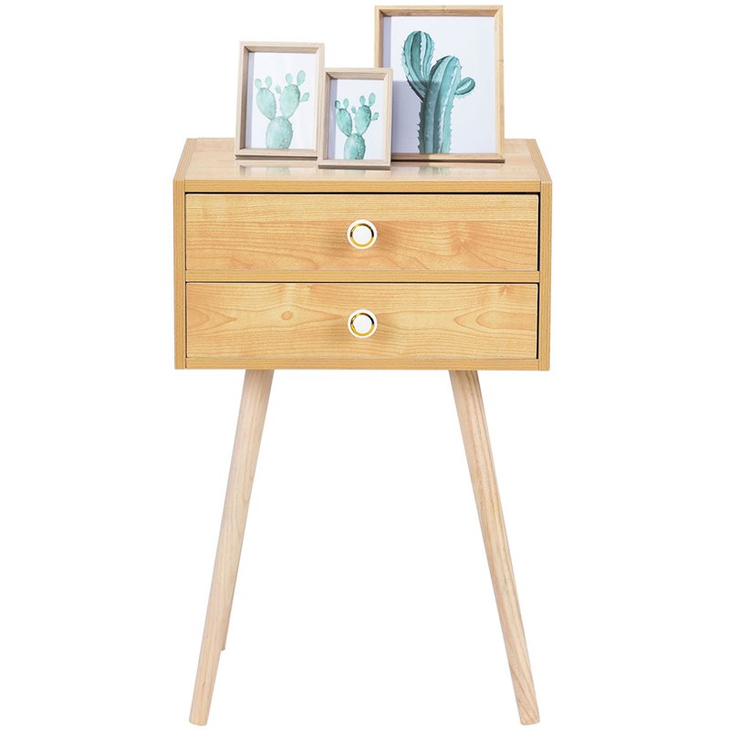 Costway MDF and Wood Nightstands with 2 Drawers in Natural (Set of 2)