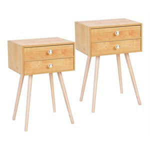 costway mdf and wood nightstands with 2 drawers in natural (set of 2)
