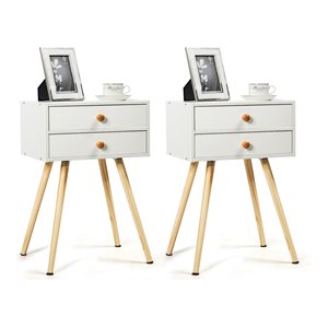 costway mdf and wood nightstands with 2 drawers in white (set of 2)