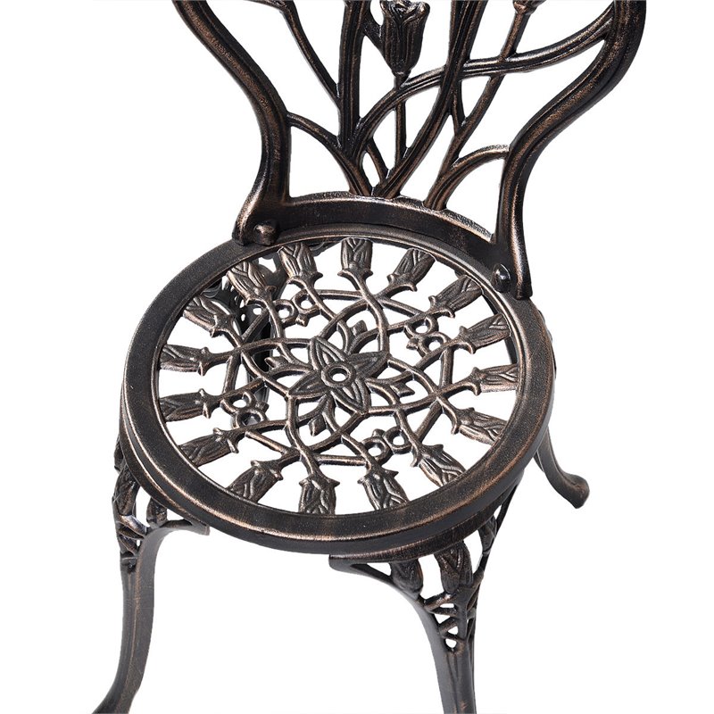 Costway Tulip Design Cast Aluminum Metal Patio Bistro Set in Antique Copper