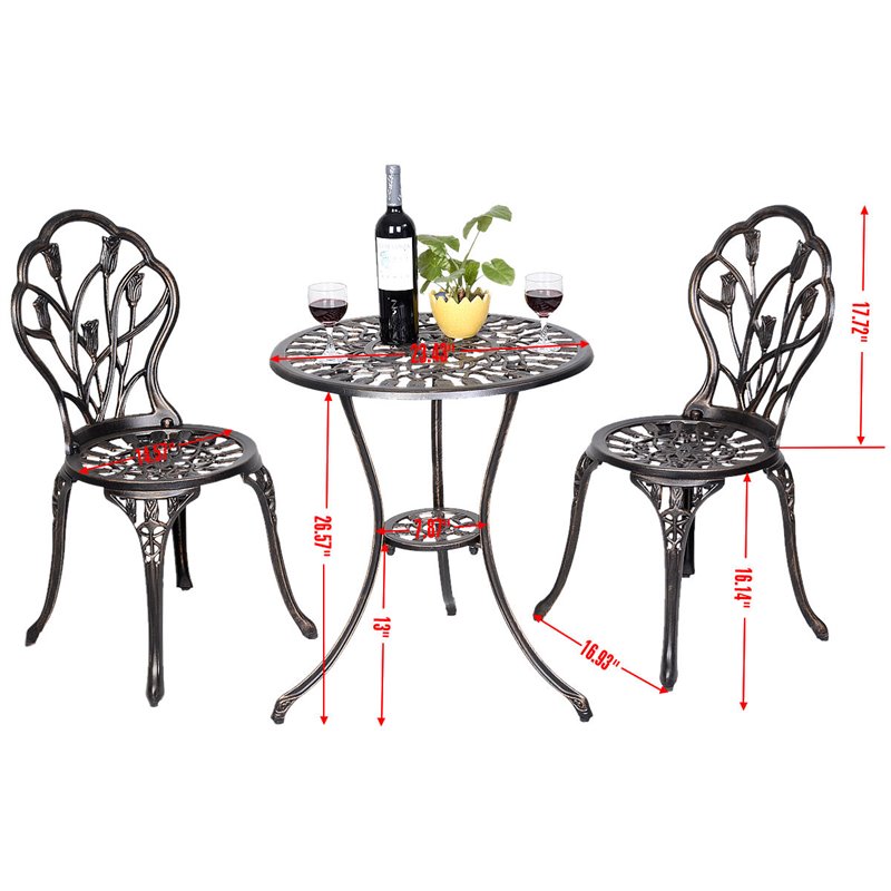 Costway Tulip Design Cast Aluminum Metal Patio Bistro Set in Antique Copper