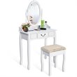 Costway Paulownia Vanity Table Set with Makeup Desk and Chair in White