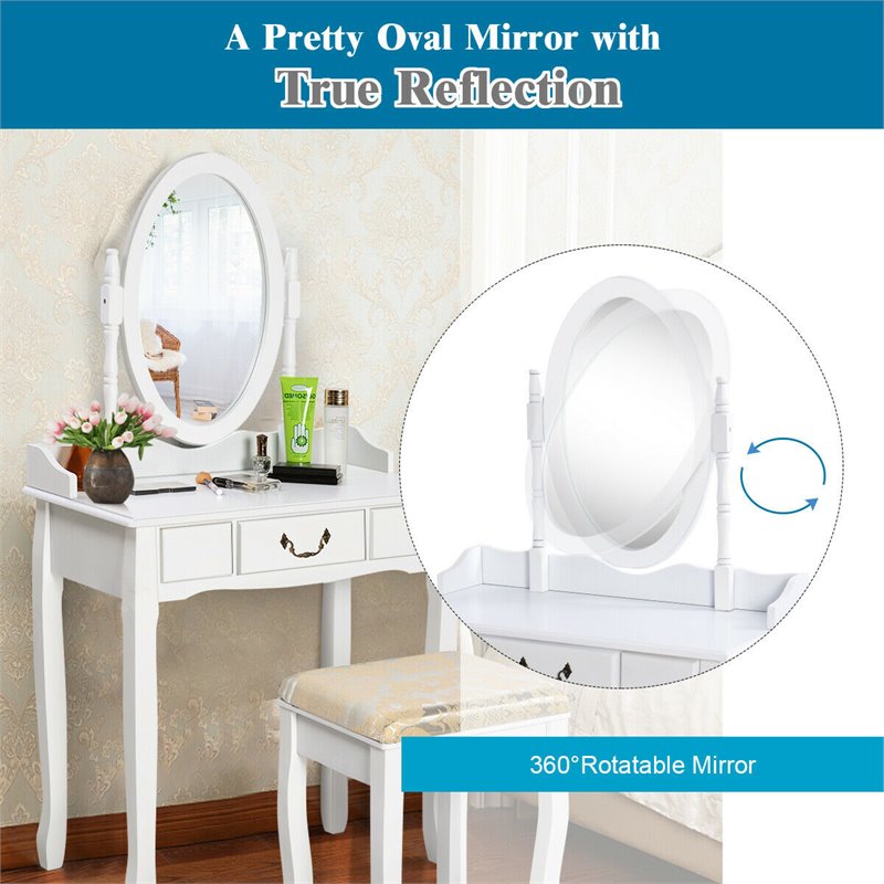 Costway Paulownia Vanity Table Set with Makeup Desk and Chair in White