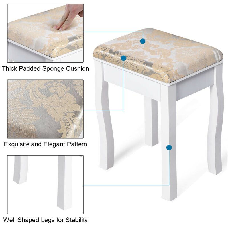 Costway Paulownia Vanity Table Set with Makeup Desk and Chair in White