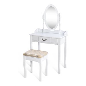 Costway Paulownia Vanity Table Set with Makeup Desk and Chair in White