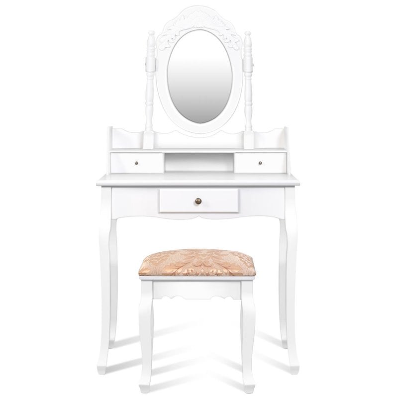Costway MDF Vanity Table Set with Makeup Desk and Chair in White