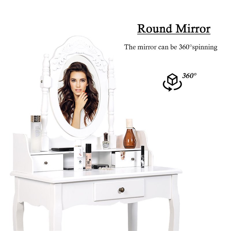 Costway MDF Vanity Table Set with Makeup Desk and Chair in White