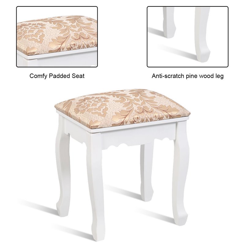 Costway MDF Vanity Table Set with Makeup Desk and Chair in White