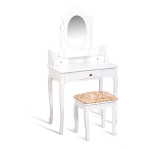 Costway MDF Vanity Table Set with Makeup Desk and Chair in White