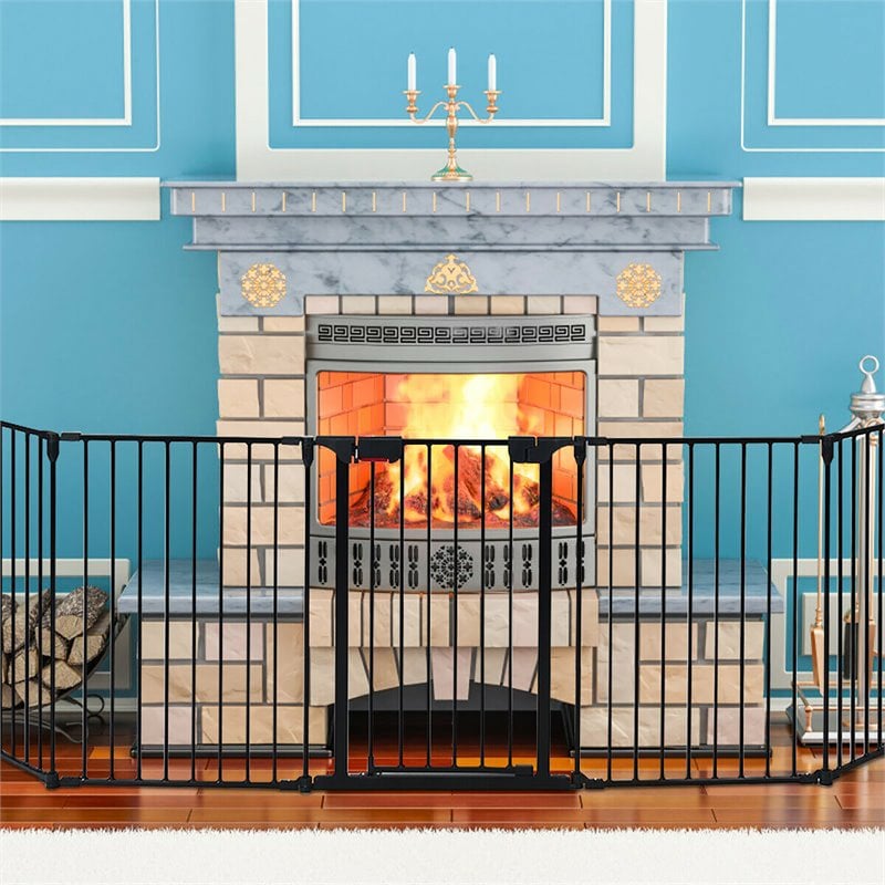 Costway Steel Fireplace Safety Fence Hearth Gate in Black Finish