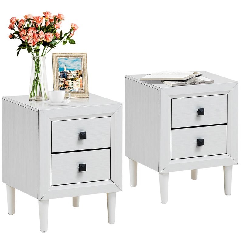 Costway Contemporary Engineered Wood Nightstands in White (Set of 2)