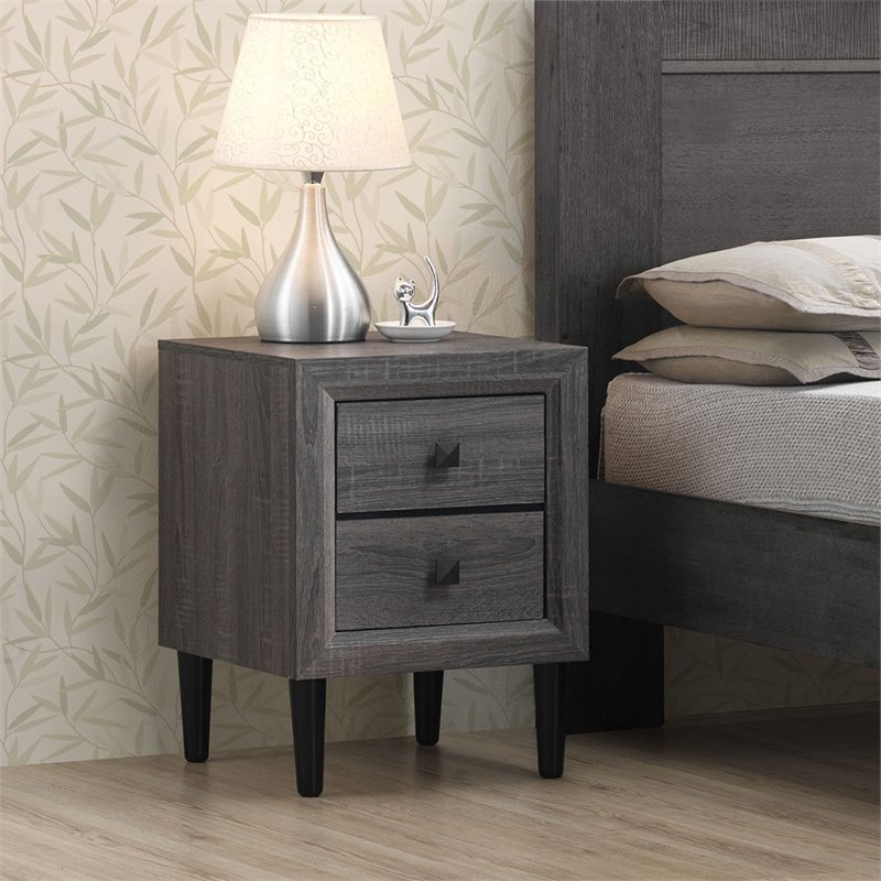 Costway MDF and Rubber Wood Nightstands with 2 Drawers in Gray (Set of 2)
