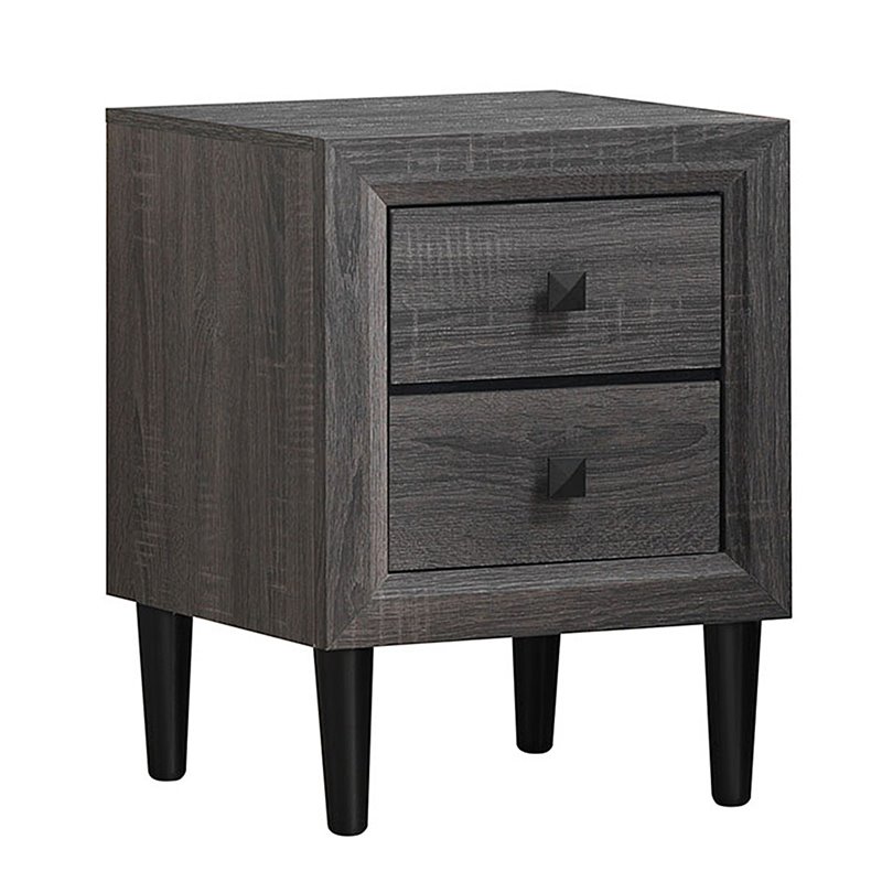 Costway MDF and Rubber Wood Nightstands with 2 Drawers in Gray (Set of 2)