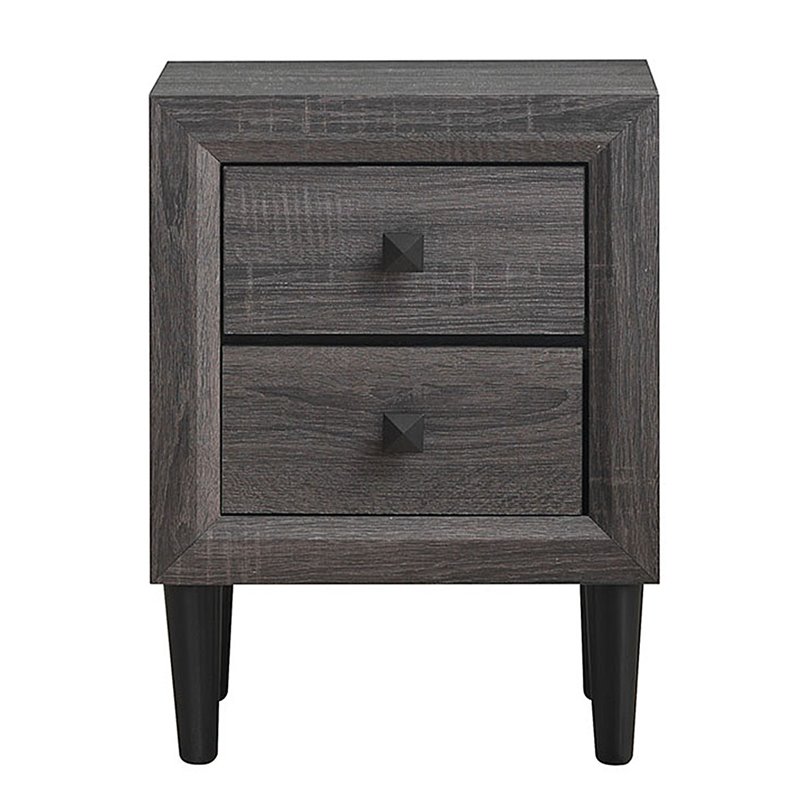 Costway MDF and Rubber Wood Nightstands with 2 Drawers in Gray (Set of 2)