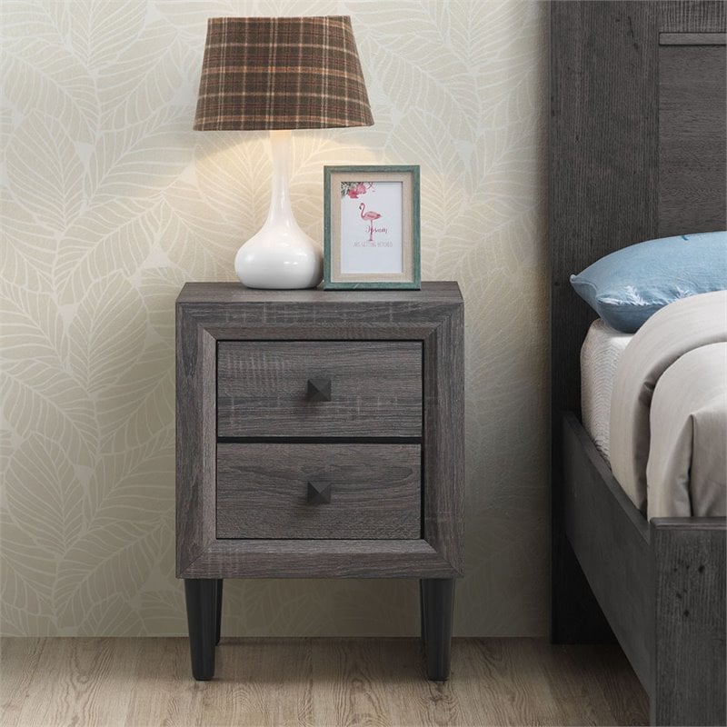 Costway MDF and Rubber Wood Nightstands with 2 Drawers in Gray (Set of 2)