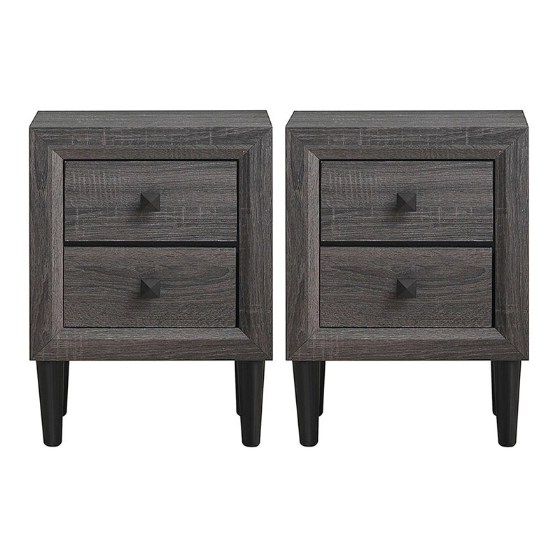 Costway MDF and Rubber Wood Nightstands with 2 Drawers in Gray (Set of 2)