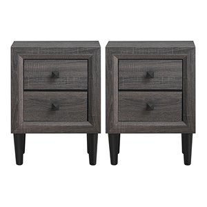 costway mdf and rubber wood nightstands with 2 drawers in gray (set of 2)