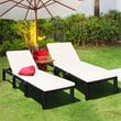 Costway 2 Pieces Rattan Patio Garden Lounge Chaise Chair with Cushion in White