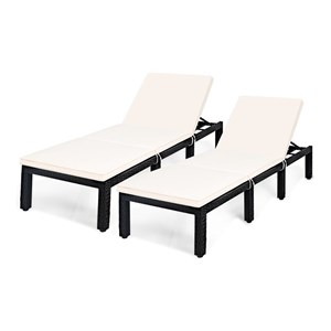 Costway 2 Pieces Rattan Patio Garden Lounge Chaise Chair with Cushion in White