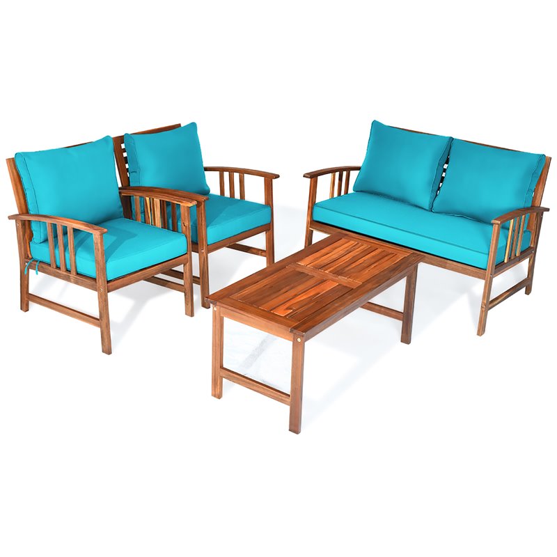 Costway 8 Pieces Acacia Wood Patio Furniture Set with Cushion in Turquoise