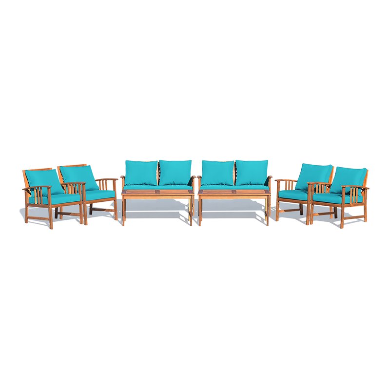 Costway 8 Pieces Acacia Wood Patio Furniture Set with Cushion in Turquoise