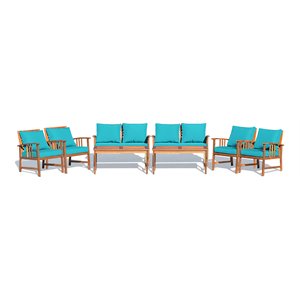 Costway 8 Pieces Acacia Wood Patio Furniture Set with Cushion in Turquoise