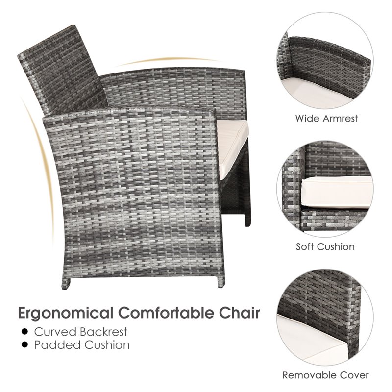 Costway 8 Pieces Rattan Patio Conversation Furniture Set with Cushion in Gray