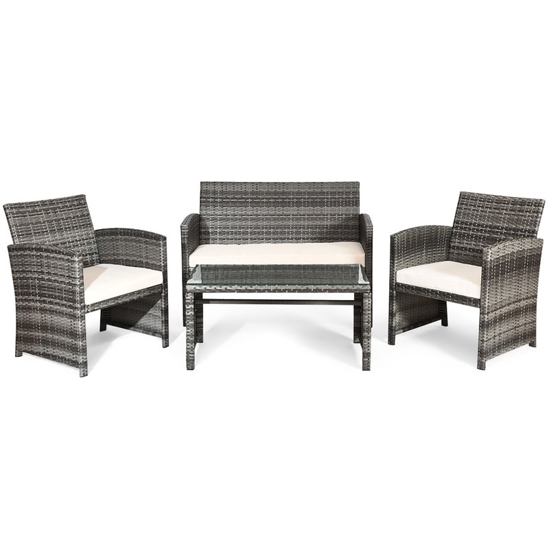 Costway 8 Pieces Rattan Patio Conversation Furniture Set with Cushion in Gray