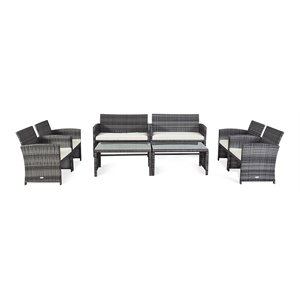 Costway 8 Pieces Rattan Patio Conversation Furniture Set with Cushion in Gray
