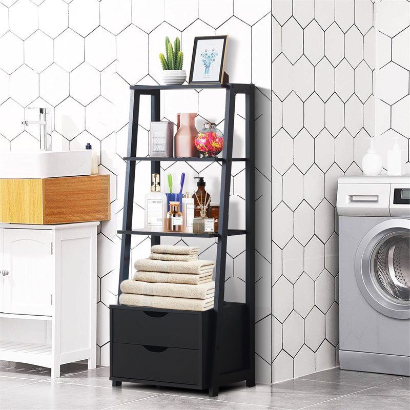 Costway 4-Tier Contemporary MDF Ladder Shelves in Black (Set of 2)