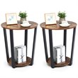Costway Contemporary Metal and Engineered Wood End Tables in Brown (Set of 2)