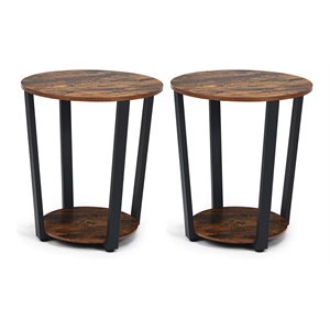 Costway Contemporary Metal and Engineered Wood End Tables in Brown (Set of 2)