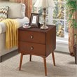 Costway MDF and Rubber Wood Nightstands with 2 Drawers in Brown (Set of 2)