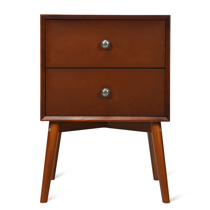 Costway MDF and Rubber Wood Nightstands with 2 Drawers in Brown (Set of 2)