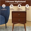 Costway MDF and Rubber Wood Nightstands with 2 Drawers in Brown (Set of 2)