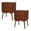 Costway MDF and Rubber Wood Nightstands with 2 Drawers in Brown (Set of 2)