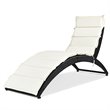 Costway 2 Pieces Rattan Folding Patio Lounge Chaise Chair with Cushion in Black