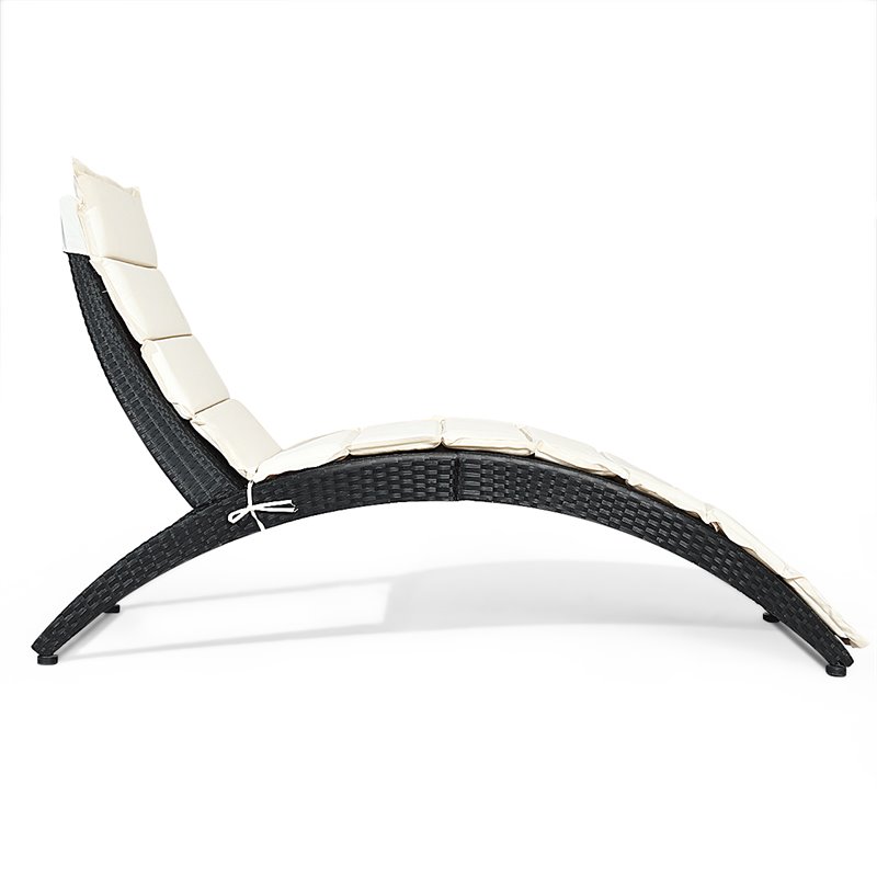 Costway 2 Pieces Rattan Folding Patio Lounge Chaise Chair with Cushion in Black