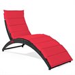 Costway 2 Pieces Rattan Folding Patio Lounge Chaise Chair with Cushion in Red