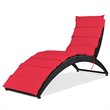 Costway 2 Pieces Rattan Folding Patio Lounge Chaise Chair with Cushion in Red