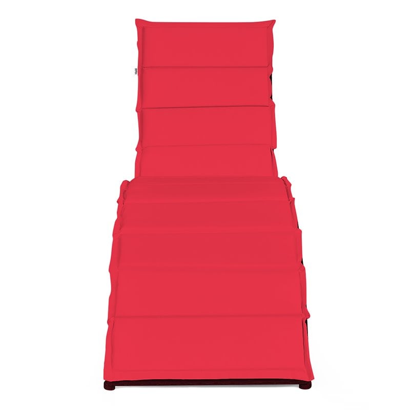 Costway 2 Pieces Rattan Folding Patio Lounge Chaise Chair with Cushion in Red
