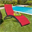 Costway 2 Pieces Rattan Folding Patio Lounge Chaise Chair with Cushion in Red