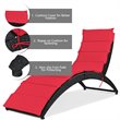 Costway 2 Pieces Rattan Folding Patio Lounge Chaise Chair with Cushion in Red