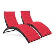 Costway 2 Pieces Rattan Folding Patio Lounge Chaise Chair with Cushion in Red