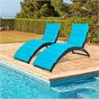 Costway 2 Pieces Rattan Folding Patio Lounge Chaise Chair in Turquoise