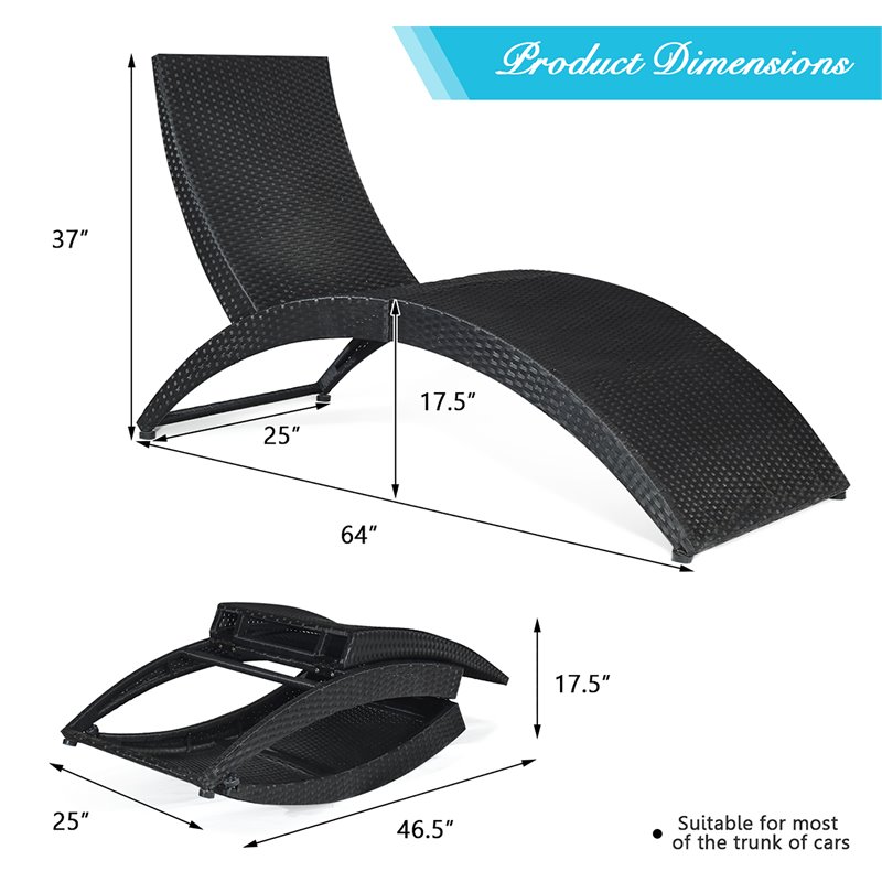 Costway 2 Pieces Rattan Folding Patio Lounge Chaise Chair in Turquoise
