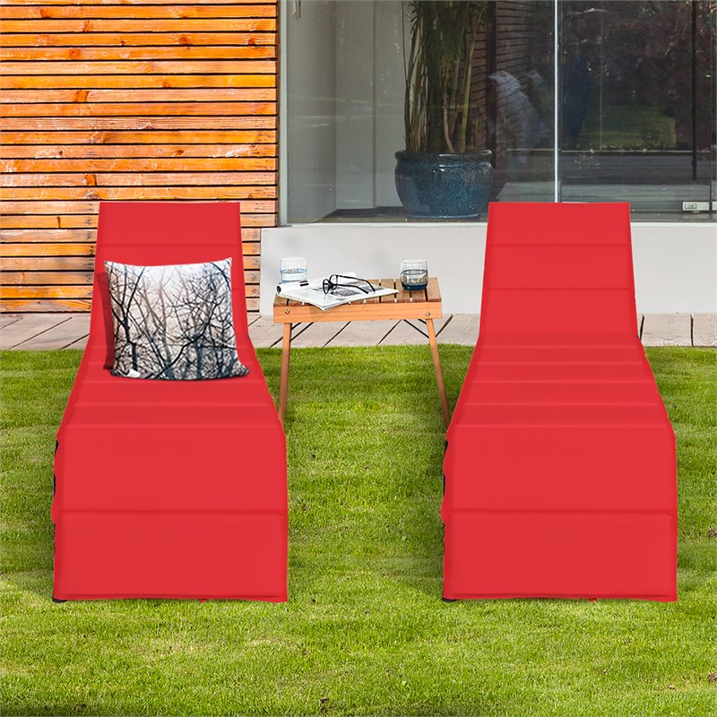 Costway 2 Pieces Back Adjustable Rattan Patio Lounge Chair with Cushion in Red