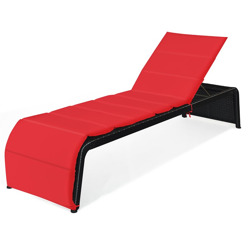 Costway 2 Pieces Back Adjustable Rattan Patio Lounge Chair with Cushion in Red