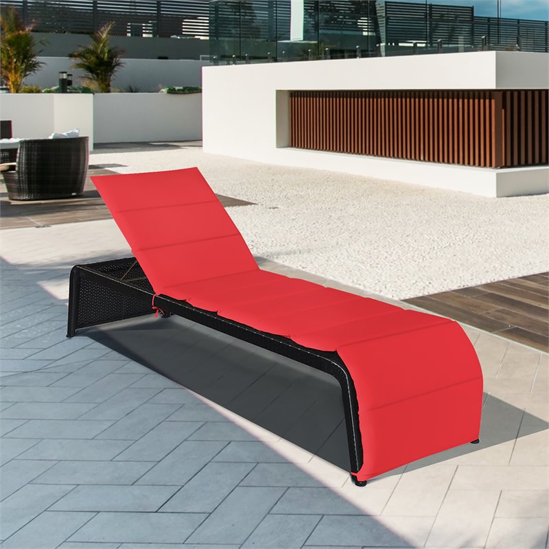 Costway 2 Pieces Back Adjustable Rattan Patio Lounge Chair with Cushion in Red