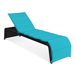 Costway 2 Pieces Adjustable Rattan Patio Lounge Chair with Cushion in Turquoise